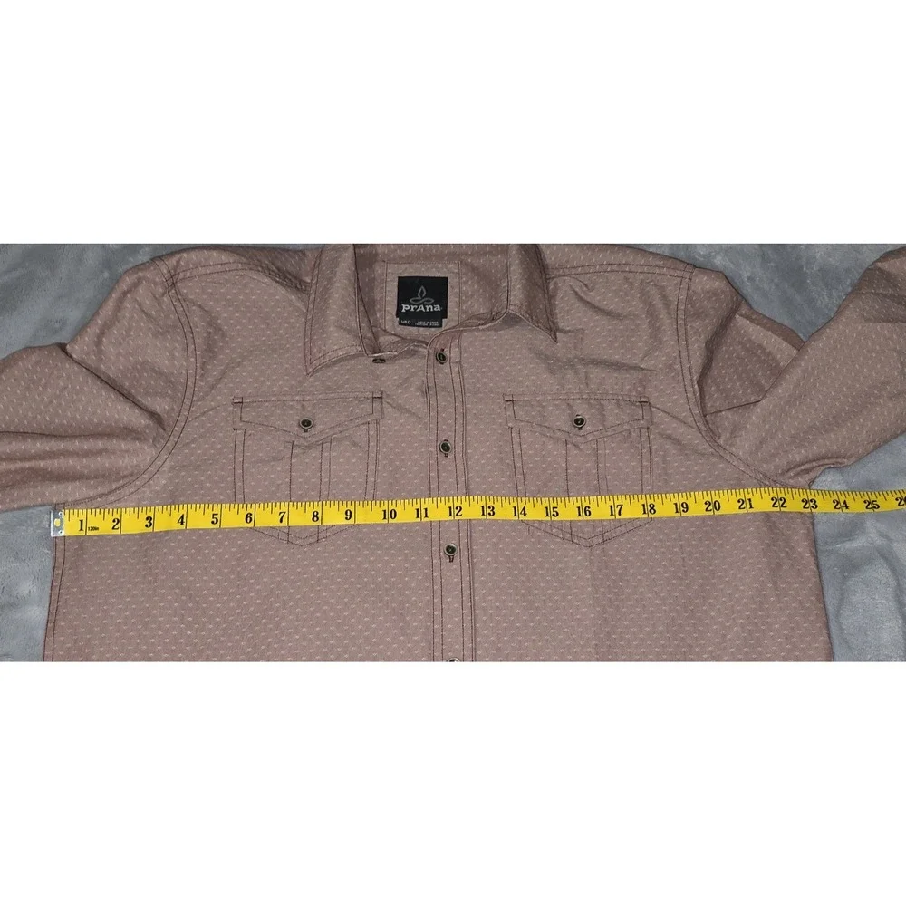 Prana Mens Long Sleeve Button Down Shirt Mauve Geometric Print Roll Tab‎ Medium
